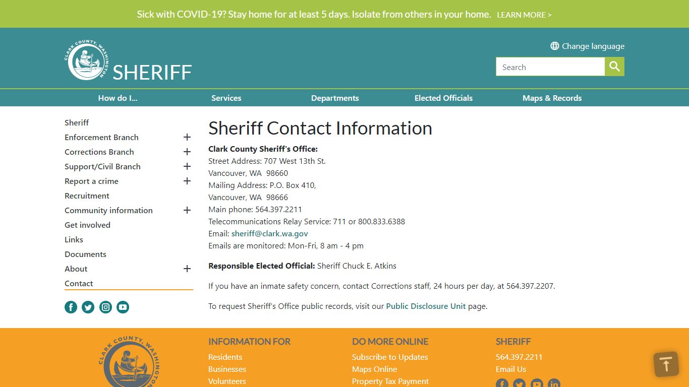 Sheriff Contact Information | Clark County